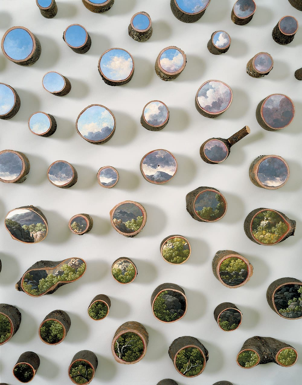 Bucolic Landscapes Painted On The Surfaces Of Cut Tree Trunks By Alison Moritsugu 3