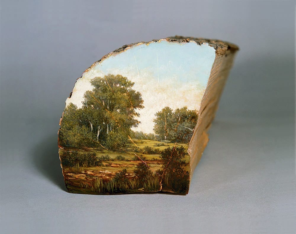 Bucolic Landscapes Painted On The Surfaces Of Cut Tree Trunks By Alison Moritsugu 9