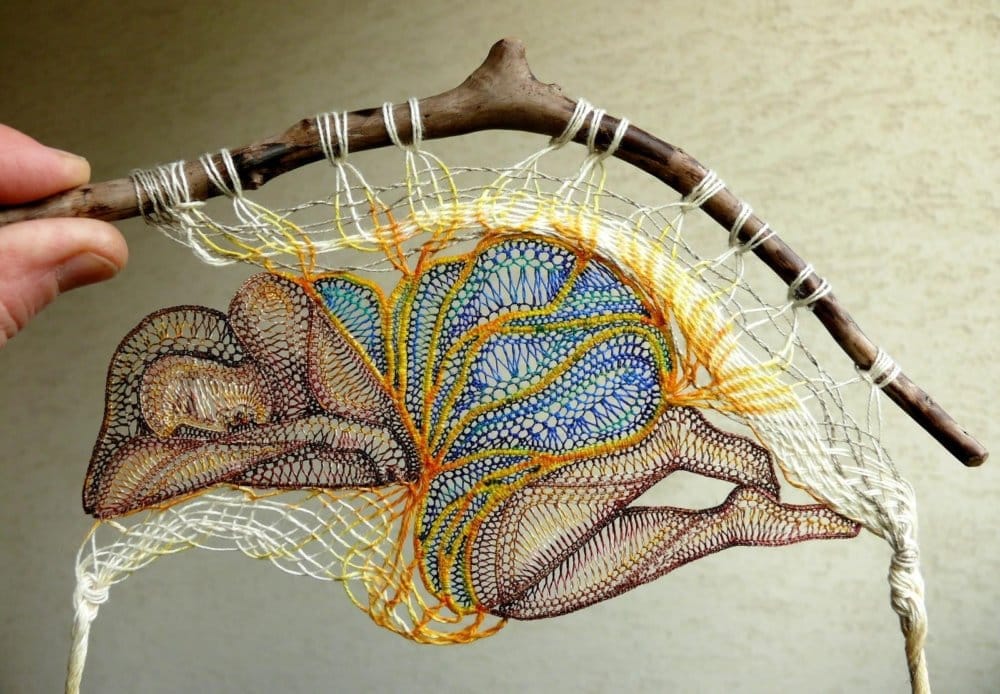 Figure Lace Sculptures Attached To Sticks And Pieces Of Found Wood By Agnes Herczeg 1