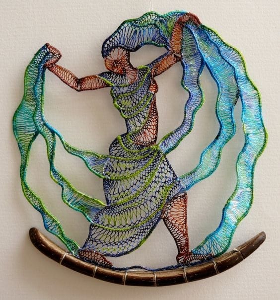 Figure Lace Sculptures Attached To Sticks And Pieces Of Found Wood By Agnes Herczeg 14