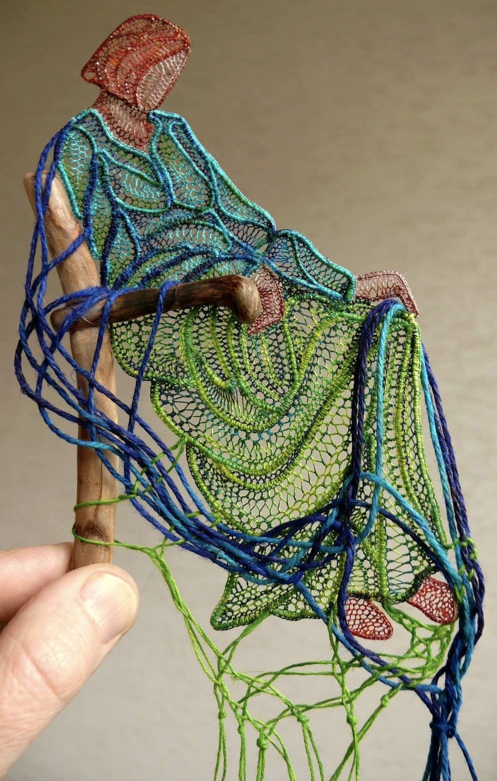 Figure Lace Sculptures Attached To Sticks And Pieces Of Found Wood By Agnes Herczeg 7