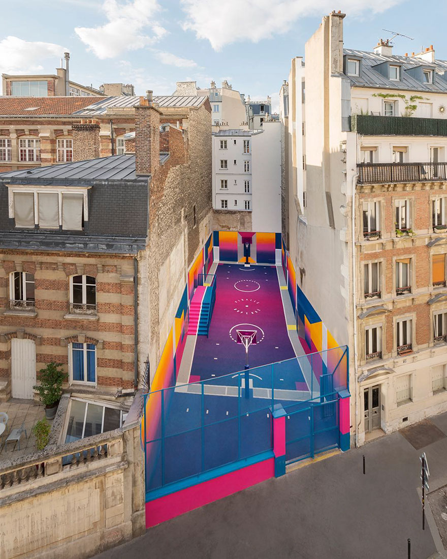 Parisian Basketball Court Amazingly Decorated With The 80s Colorful Aesthetic By Ill Studio Pigalle And Nike 1
