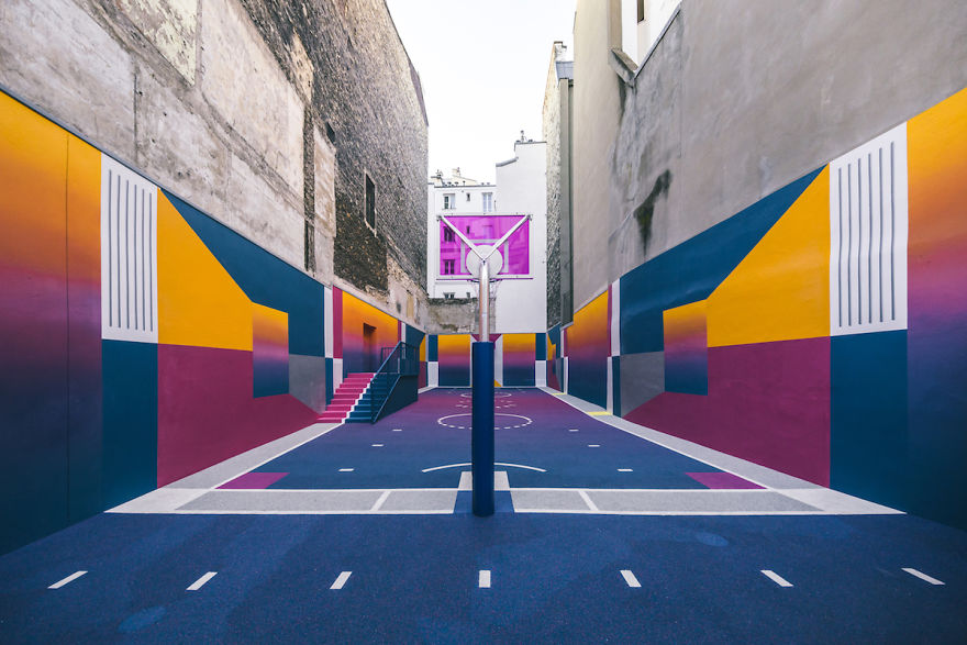 Parisian Basketball Court Amazingly Decorated With The 80s Colorful Aesthetic By Ill Studio Pigalle And Nike 3