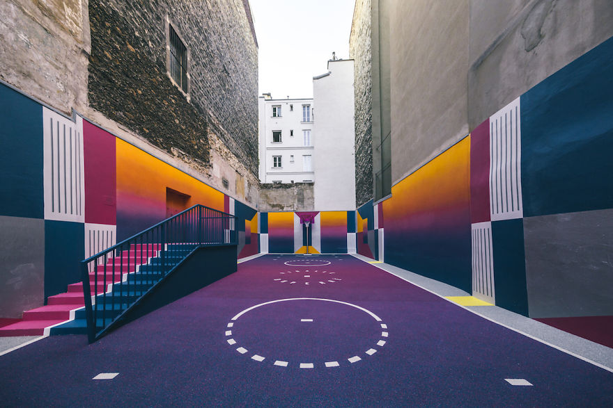 Parisian Basketball Court Amazingly Decorated With The 80s Colorful Aesthetic By Ill Studio Pigalle And Nike 5