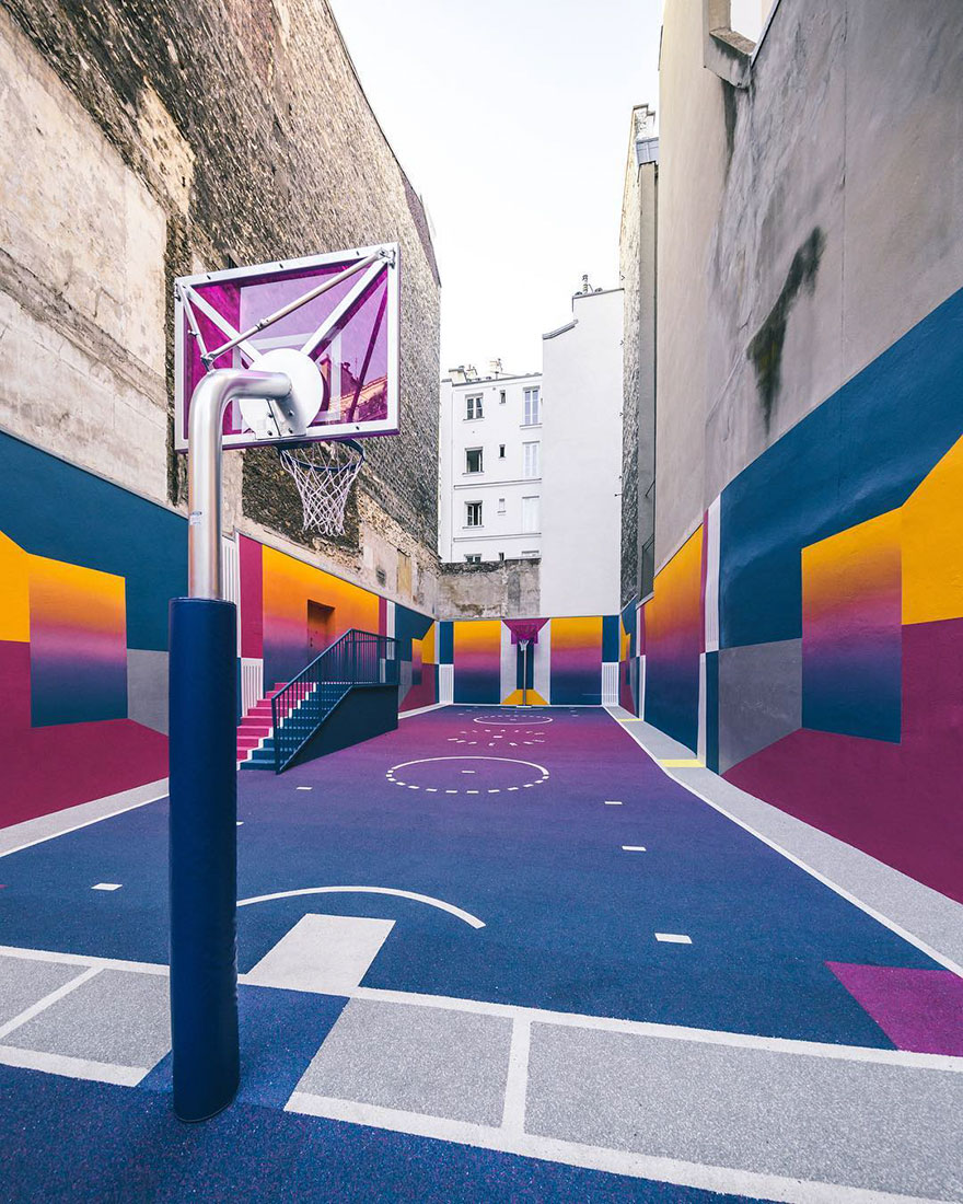 Parisian Basketball Court Amazingly Decorated With The 80s Colorful Aesthetic By Ill Studio Pigalle And Nike 6