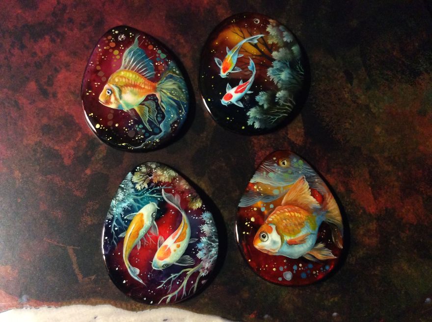 Stunning Paintings Of Dragons And Koi On Wood And Ornamental Stones By Tatiana Verkhovskaya 11