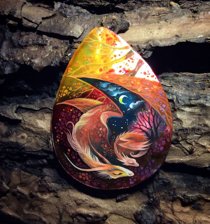 Stunning Paintings Of Dragons And Koi On Wood And Ornamental Stones By Tatiana Verkhovskaya 28