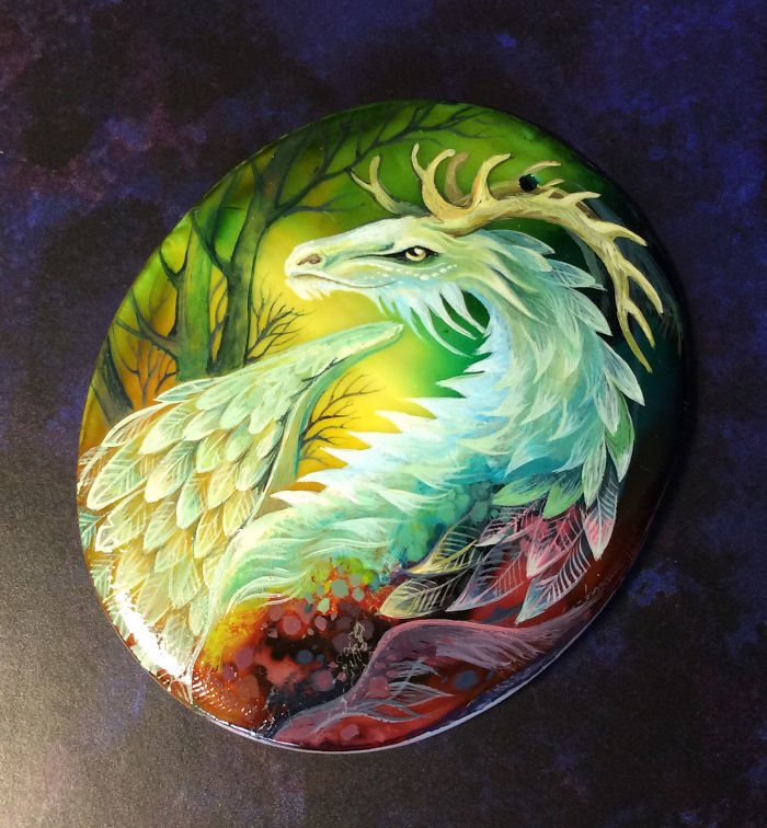 Stunning Paintings Of Dragons And Koi On Wood And Ornamental Stones By Tatiana Verkhovskaya 39