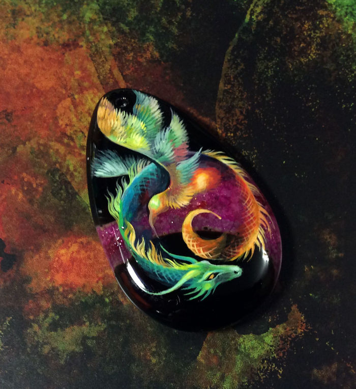 Stunning Paintings Of Dragons And Koi On Wood And Ornamental Stones By Tatiana Verkhovskaya 44