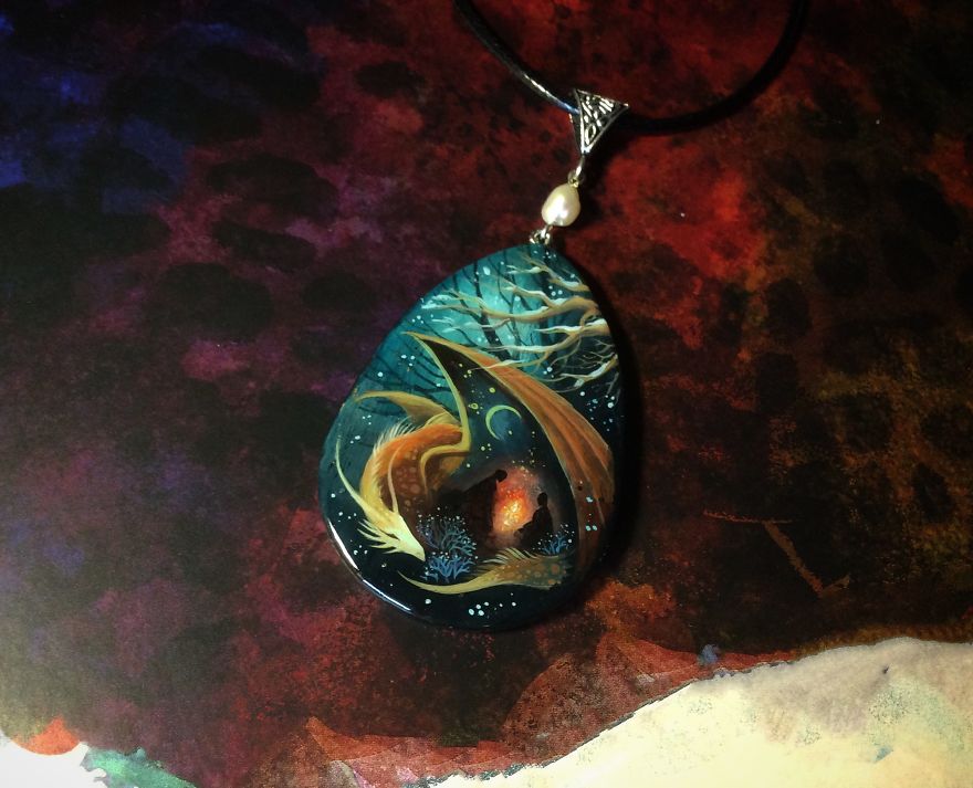 Stunning Paintings Of Dragons And Koi On Wood And Ornamental Stones By Tatiana Verkhovskaya 6