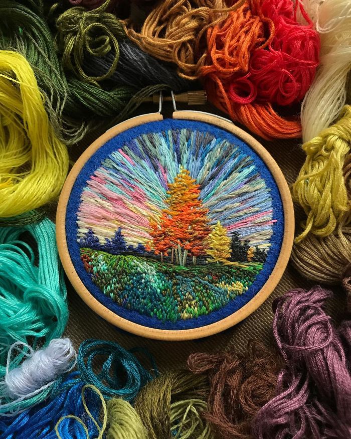 Lush Embroidery Hoop Art Of Landscapes In Vivid Colors By Vera Shimunia 17