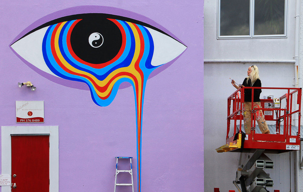 Murals Of Monochromatic Figures Pouring Colorful Fluids By Gina Kiel 12