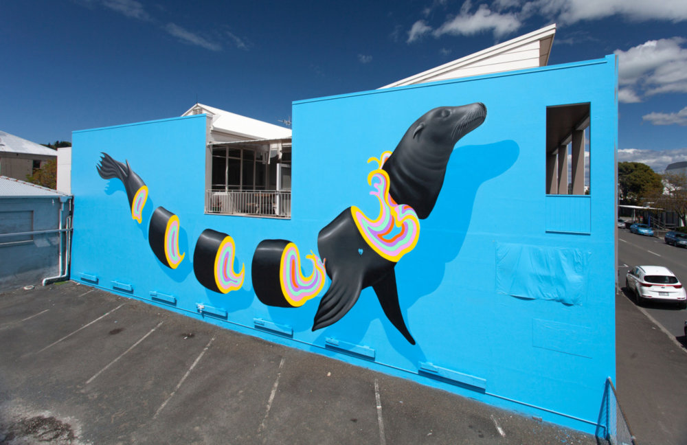 Murals Of Monochromatic Figures Pouring Colorful Fluids By Gina Kiel 7