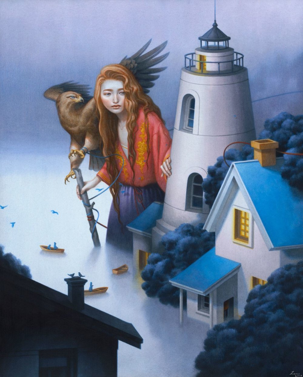 Surrealist Acrylic On Paper Paintings Of Pensive Women By Tran Nguyen 8