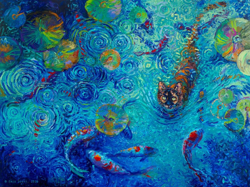 Colorful impressionistic oil paintings painted entirely with the fingers by Iris Scott 1