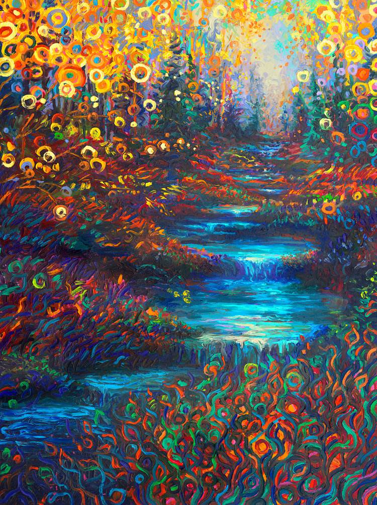 Colorful impressionistic oil paintings painted entirely with the fingers by Iris Scott 9