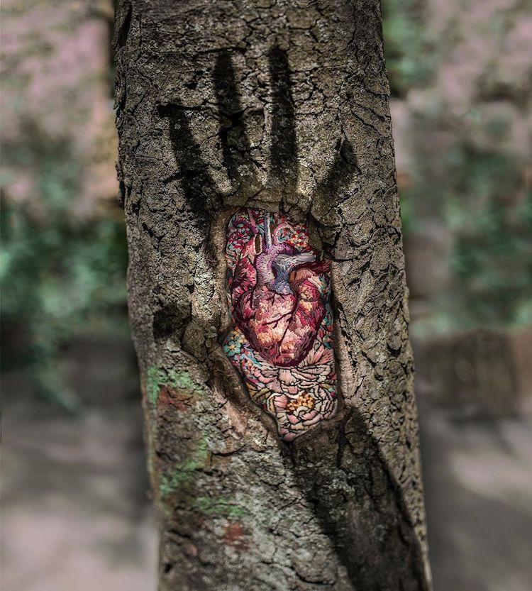 Embroidery Figures And Abstract Paintings Fused With Nature By Diana Yevtukh 2