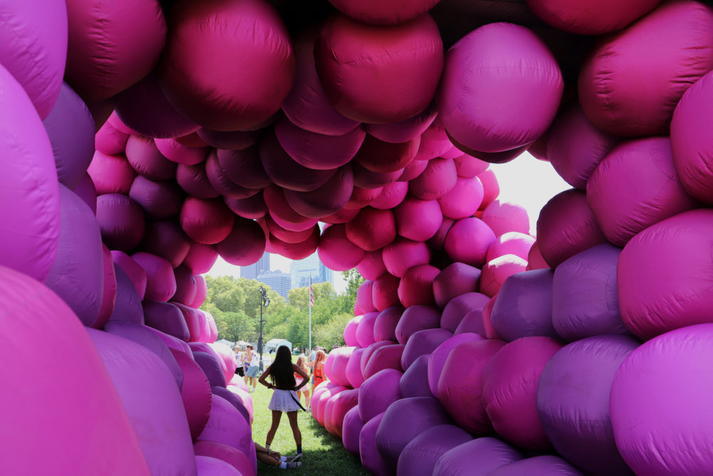 Immersive Pyramid Installations Formed Of Giant Inflatable Pink Tubes And Spheres Designed By Cyril Lancelin 1