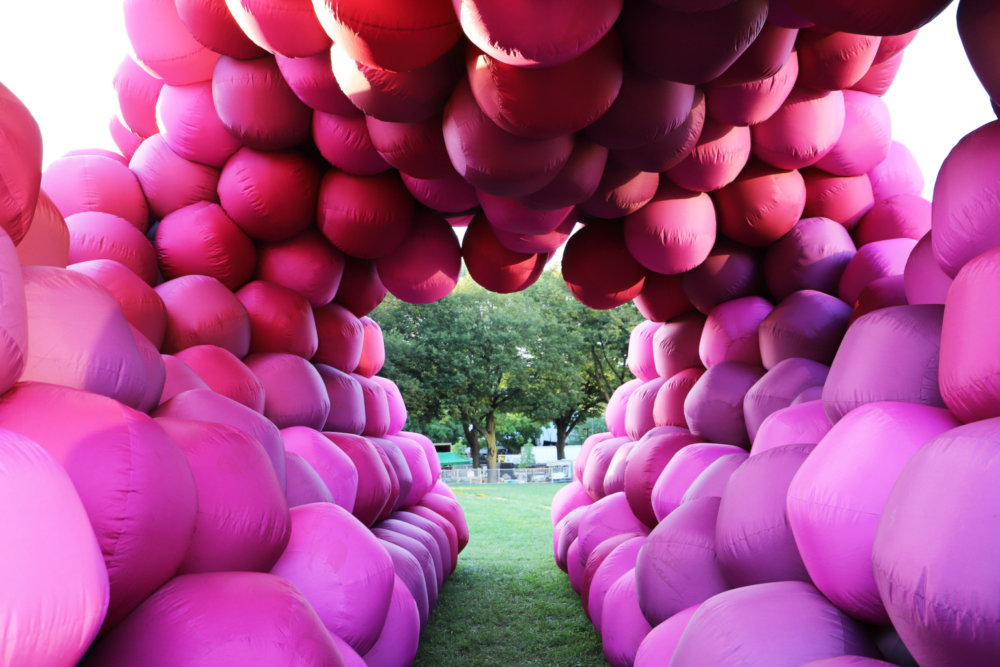 Immersive Pyramid Installations Formed Of Giant Inflatable Pink Tubes And Spheres Designed By Cyril Lancelin 6