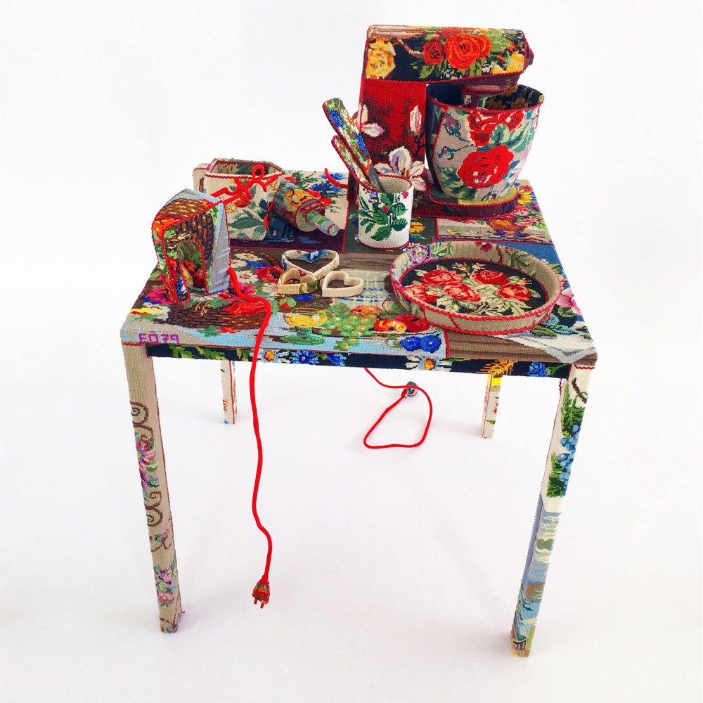 Obsolescence Domestic Objects Entirely Covered In Stamped Embroidery By Ulla Stina Wikander 10
