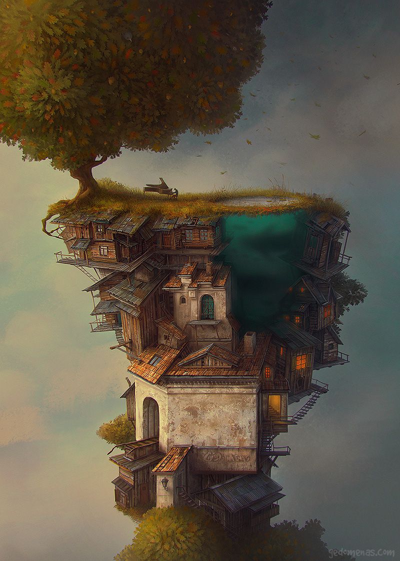 Autumn - Dreamlike Landscapes Awesome Surrealist Illustrations By Gediminas Pranckevicius