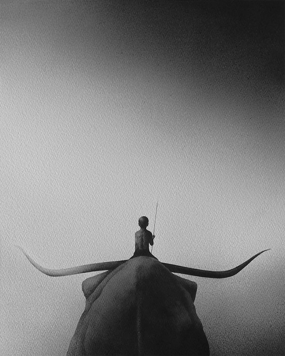 Dreamy Black And White Watercolors That Depict A Unique Connection Between Animals And Children By Elicia Edijanto 7