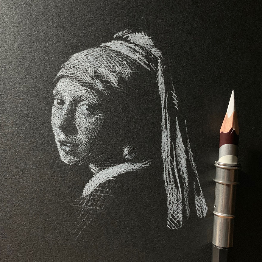 Inverted Marvelous Drawings And Sketches Made With White Pencil On Black Paper By Kay Lee 2