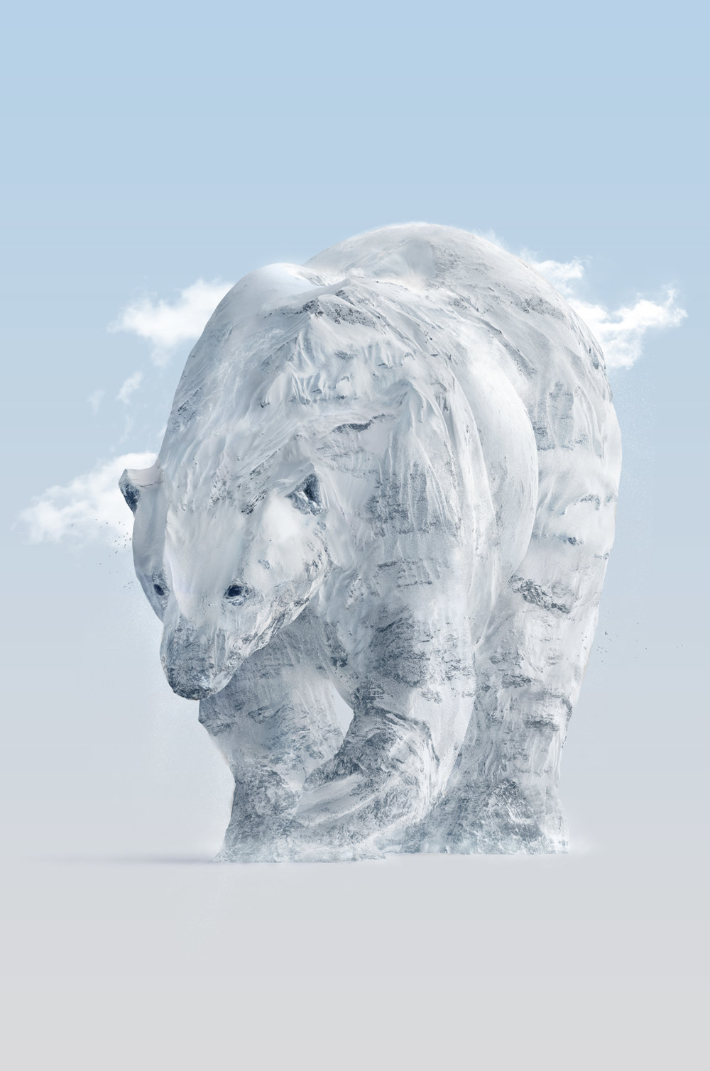 Polar Bear Walking On Blue Ice.