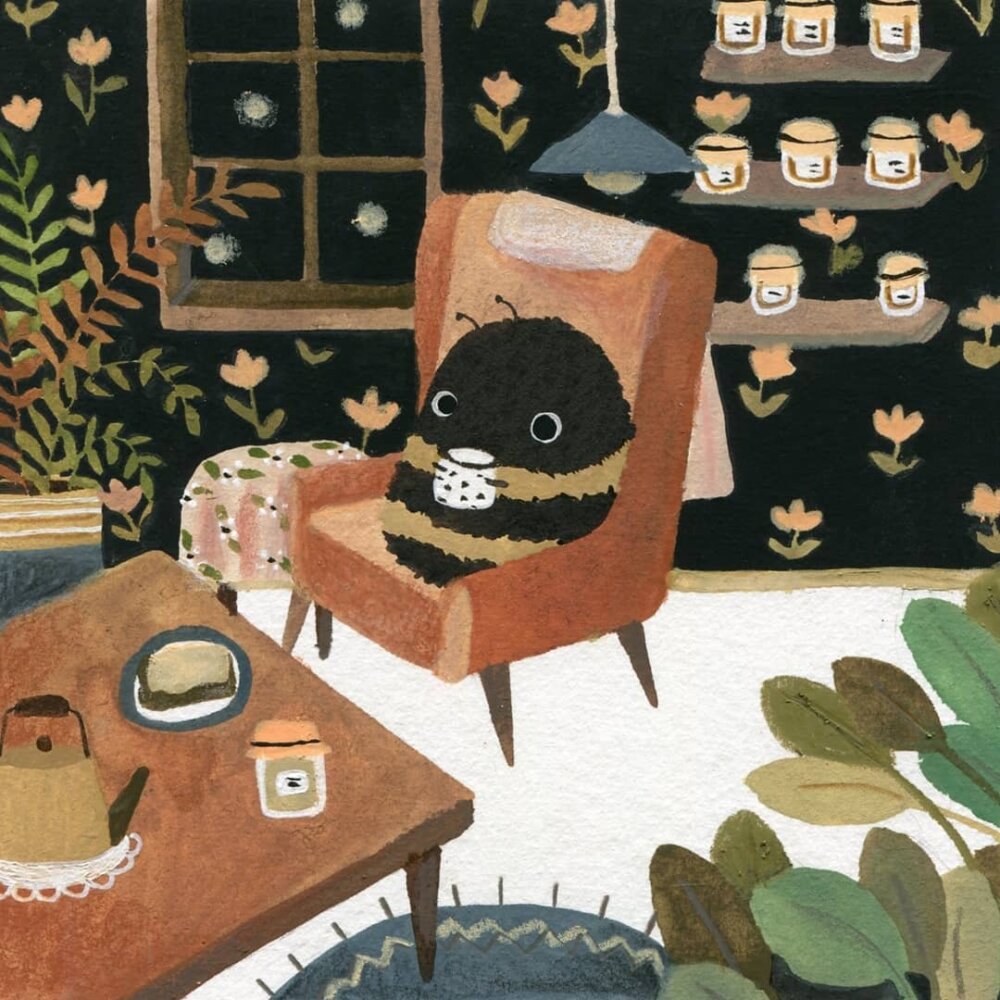 Cute Bee Illustrations Made With Watercolor Colored Pencils By Lara Hacker 4