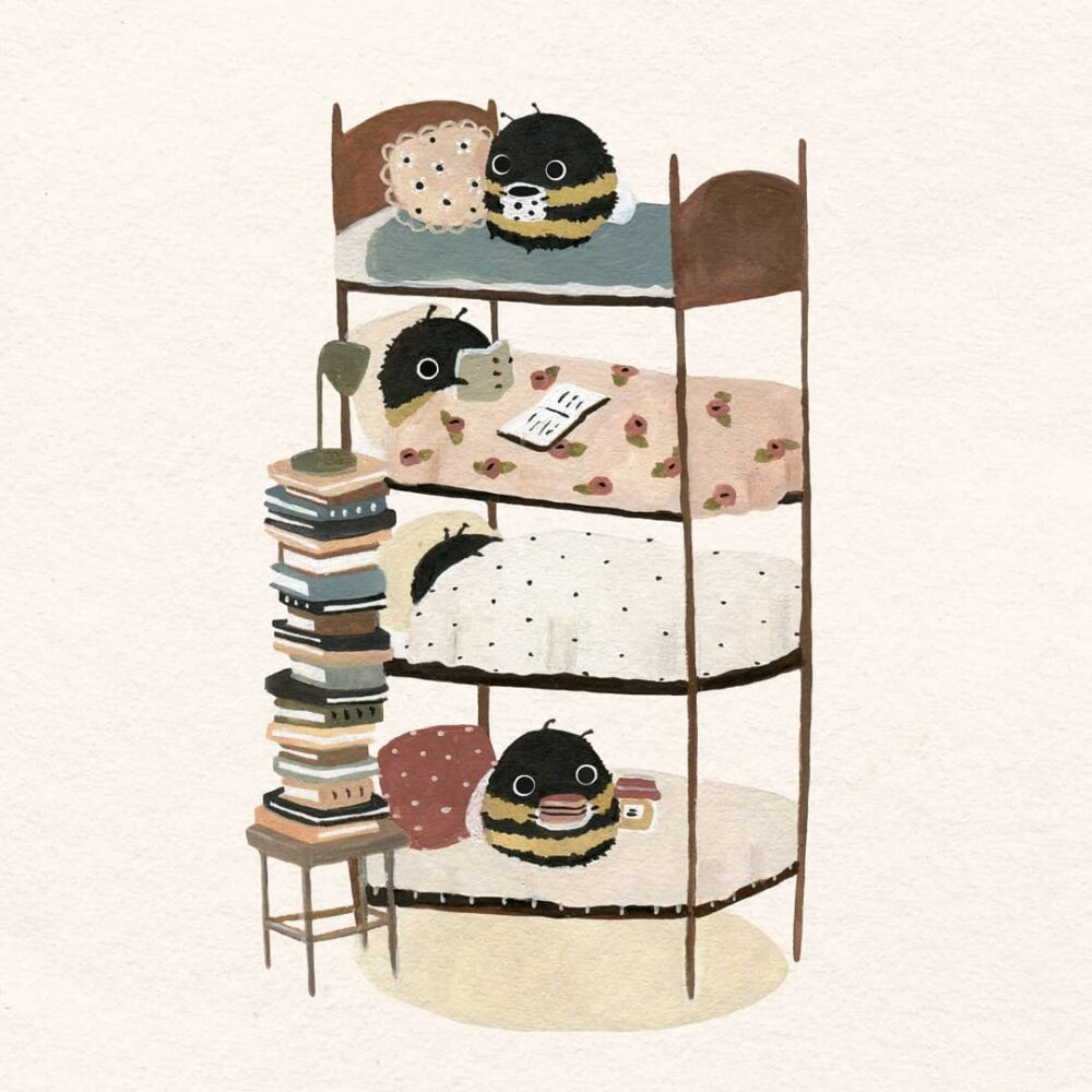 Cute Bee Illustrations Made With Watercolor Colored Pencils By Lara Hacker 6