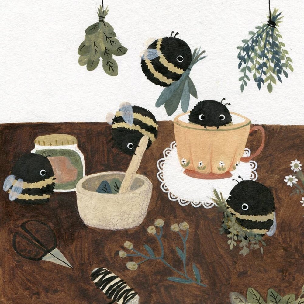 Cute Bee Illustrations Made With Watercolor Colored Pencils By Lara Hacker 7