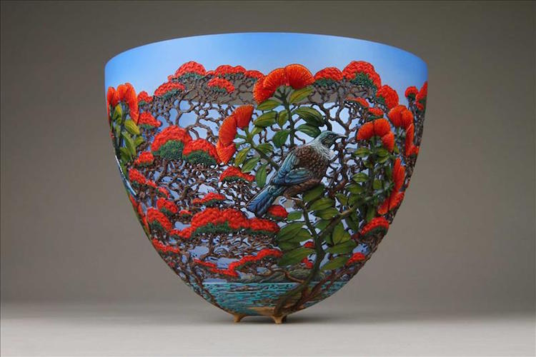 Superb Wood Vases Carved With Intricate Wildlife Landscapes By Gordon Pembridge 14