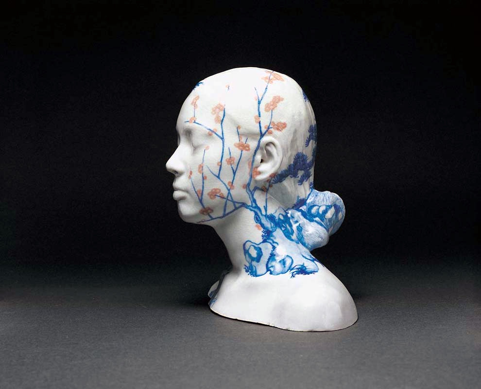 Porcelain Busts Patterned With Chinese Decorative Motifs By Ah Xian 4