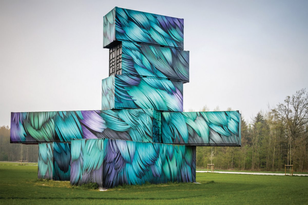 Vibrant Murals Of Colored Feathers By Adele Renault 4