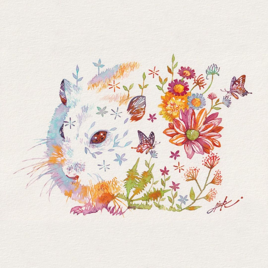 Fascinating Animal Watercolors Shaped With Florals By Hiroki Takeda 12