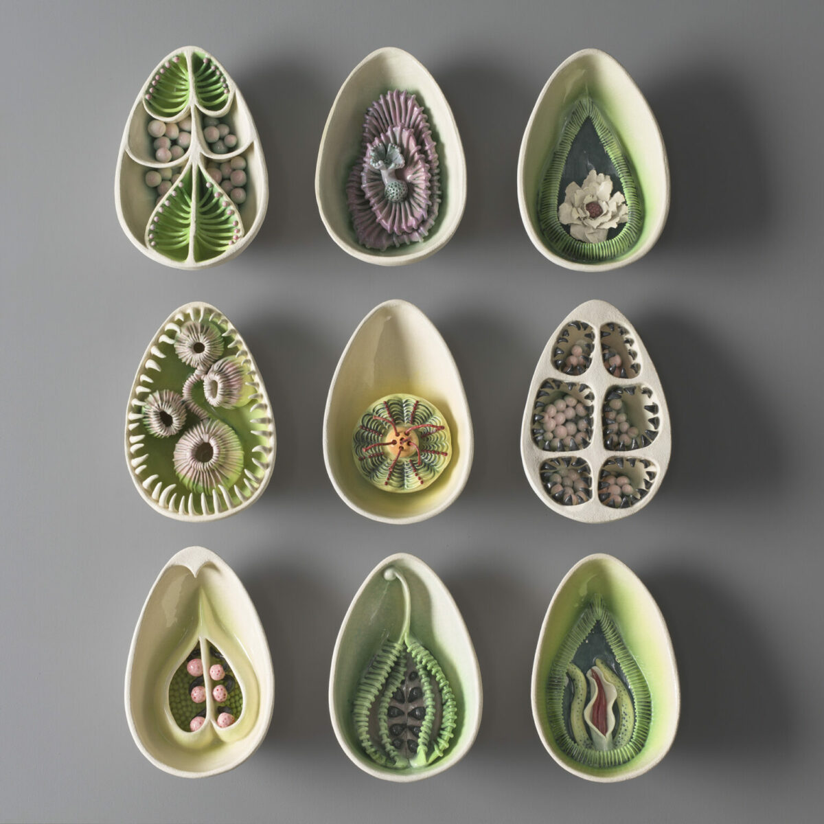 Delicate Porcelain Sculptures Of Cross Cut Pods Encased With Seeds And Other Vegetables By Sally Kent 4