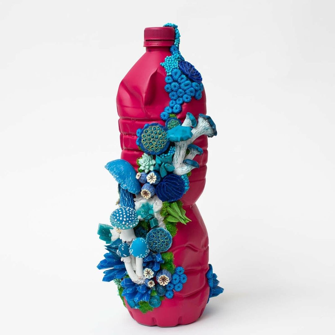 Discarded Objects Populated With Colorful Plant Coral And Fungus Sculptures By Stephanie Kilgast 11