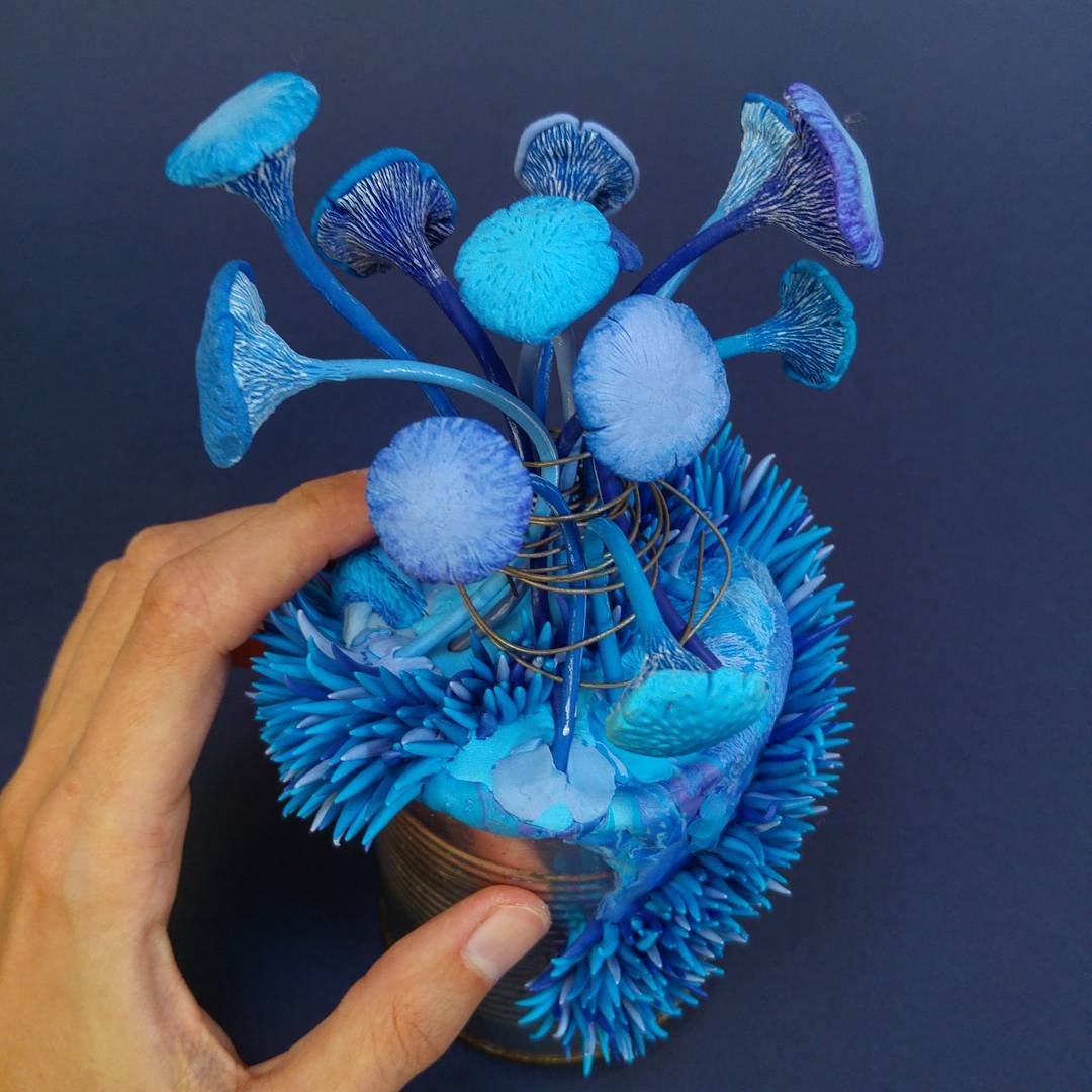 Discarded Objects Populated With Colorful Plant Coral And Fungus Sculptures By Stephanie Kilgast 15