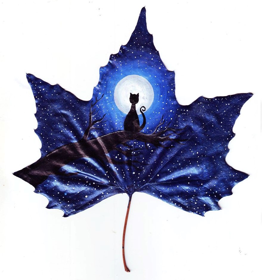 Fallen Leaves Transformed Into Canvases For Lovely Paintings By Nancy Woland And Beka Zaridze 12