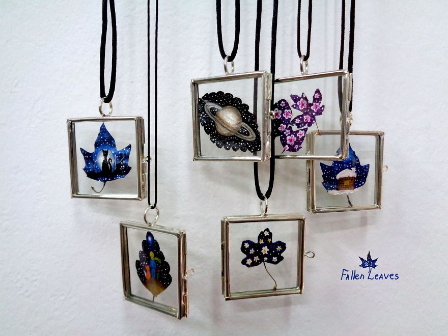 Fallen Leaves Transformed Into Canvases For Lovely Paintings By Nancy Woland And Beka Zaridze 13