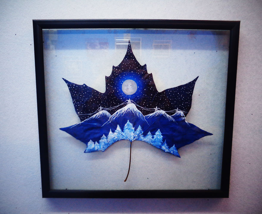 Fallen Leaves Transformed Into Canvases For Lovely Paintings By Nancy Woland And Beka Zaridze 15