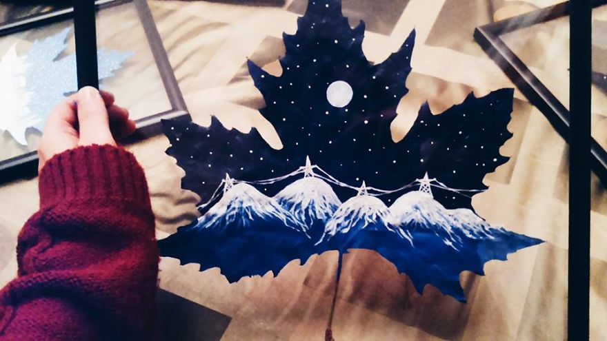 Fallen Leaves Transformed Into Canvases For Lovely Paintings By Nancy Woland And Beka Zaridze 9