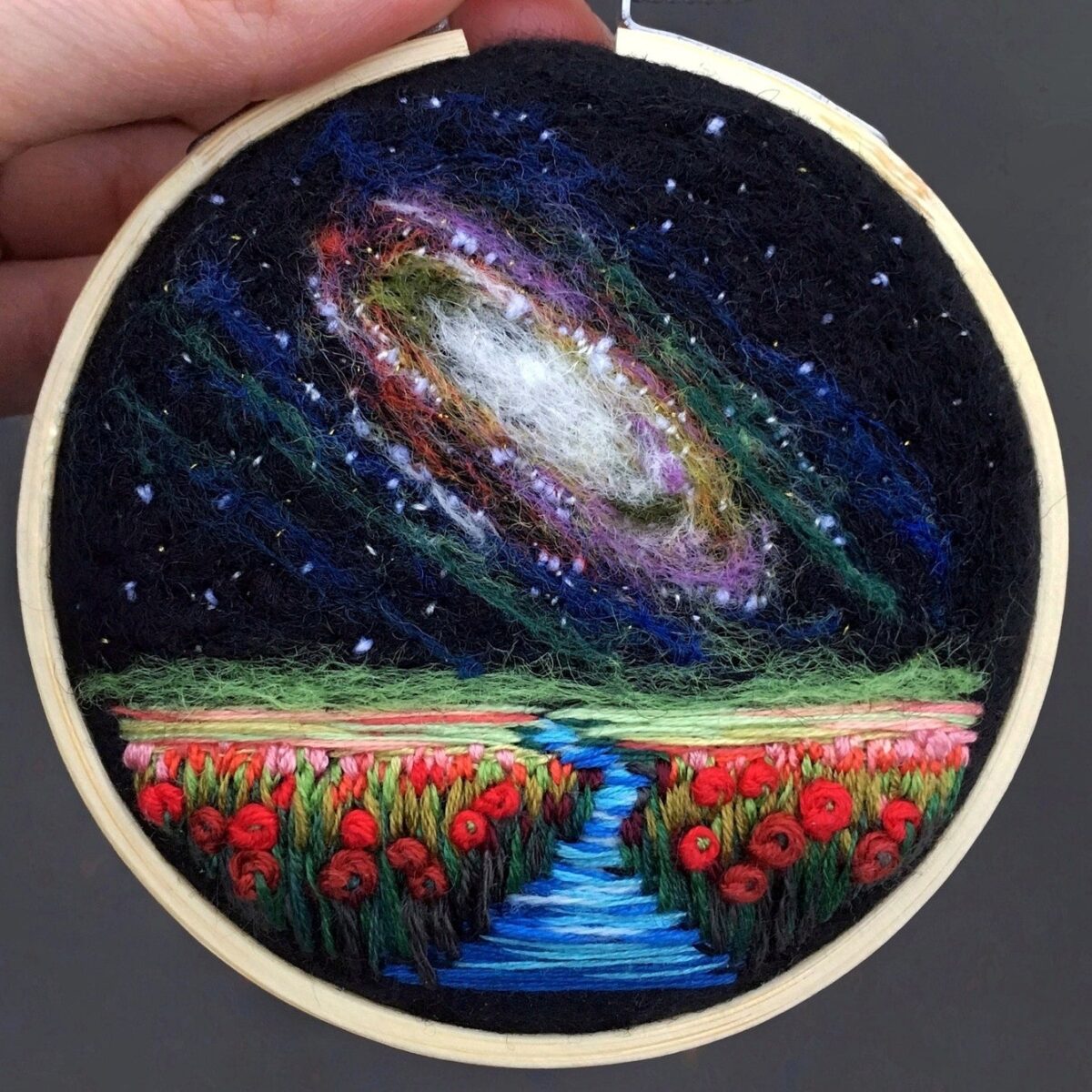 Lush Night Sky Landscape Needle Felted And Embroidered Art Hoops By Yuliya Krishchik 2