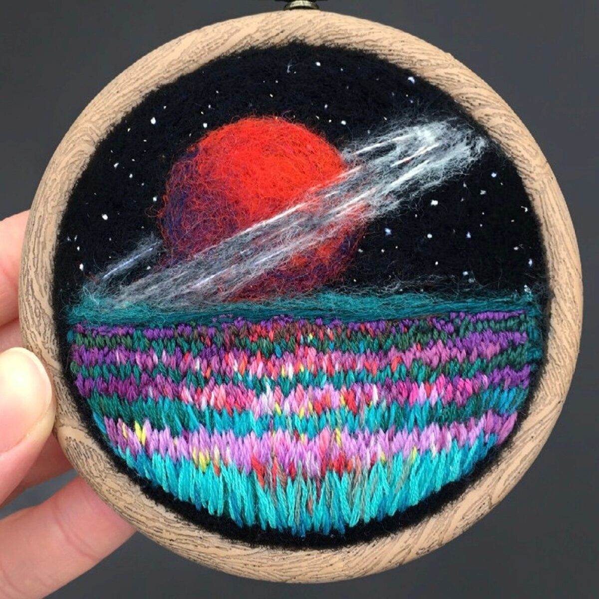Lush Night Sky Landscape Needle Felted And Embroidered Art Hoops By Yuliya Krishchik 7