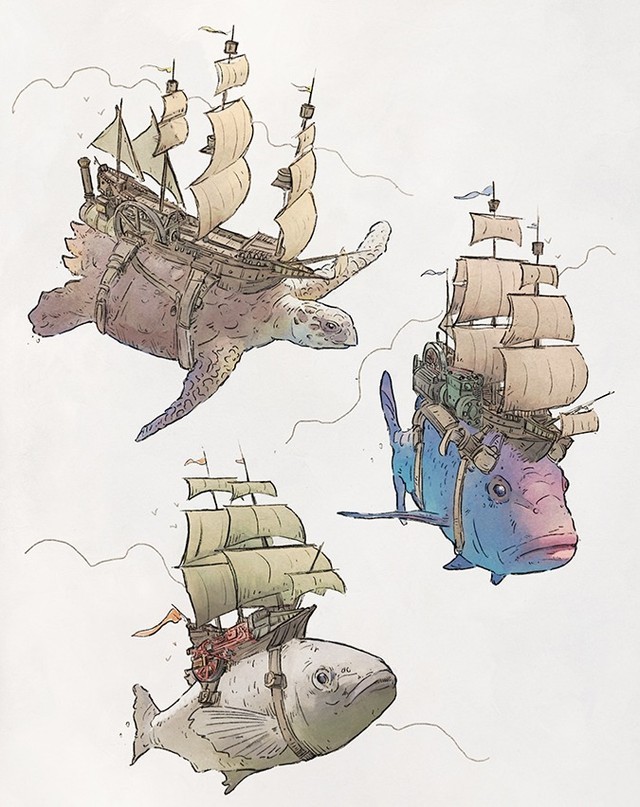 Marvelous Surrealistic Illustrations Of Marine Animals Floating In The Air By Gregory Fromenteau 14