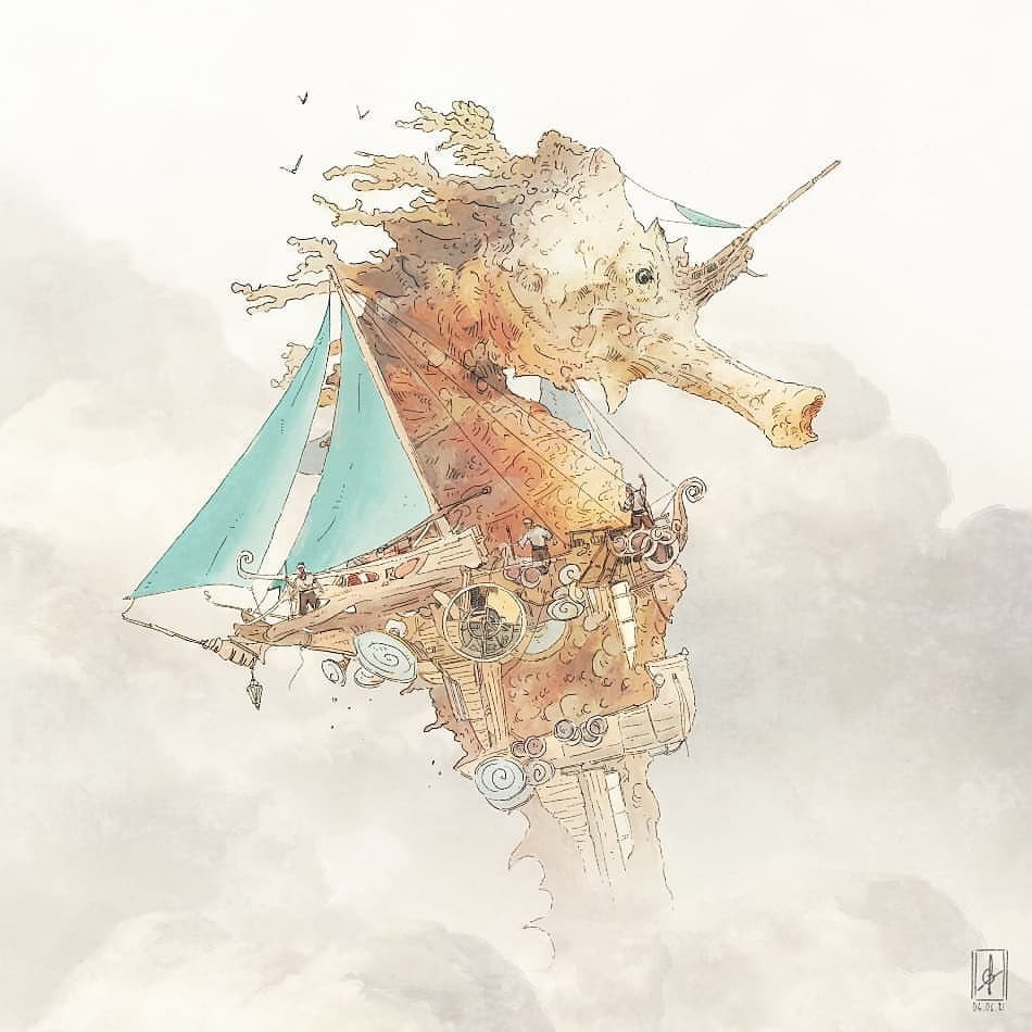 Marvelous Surrealistic Illustrations Of Marine Animals Floating In The Air By Gregory Fromenteau 8