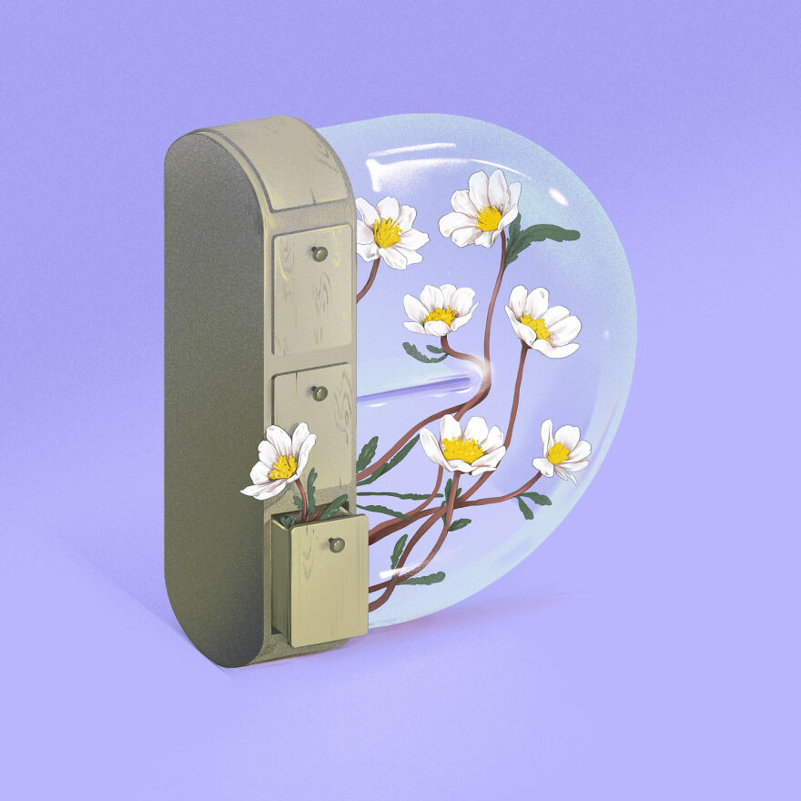 36 Days Of Type 2021 A Striking Alphabet Of Flowers Integrated Into Interior Elements By Laurynas Kamarauskas 14