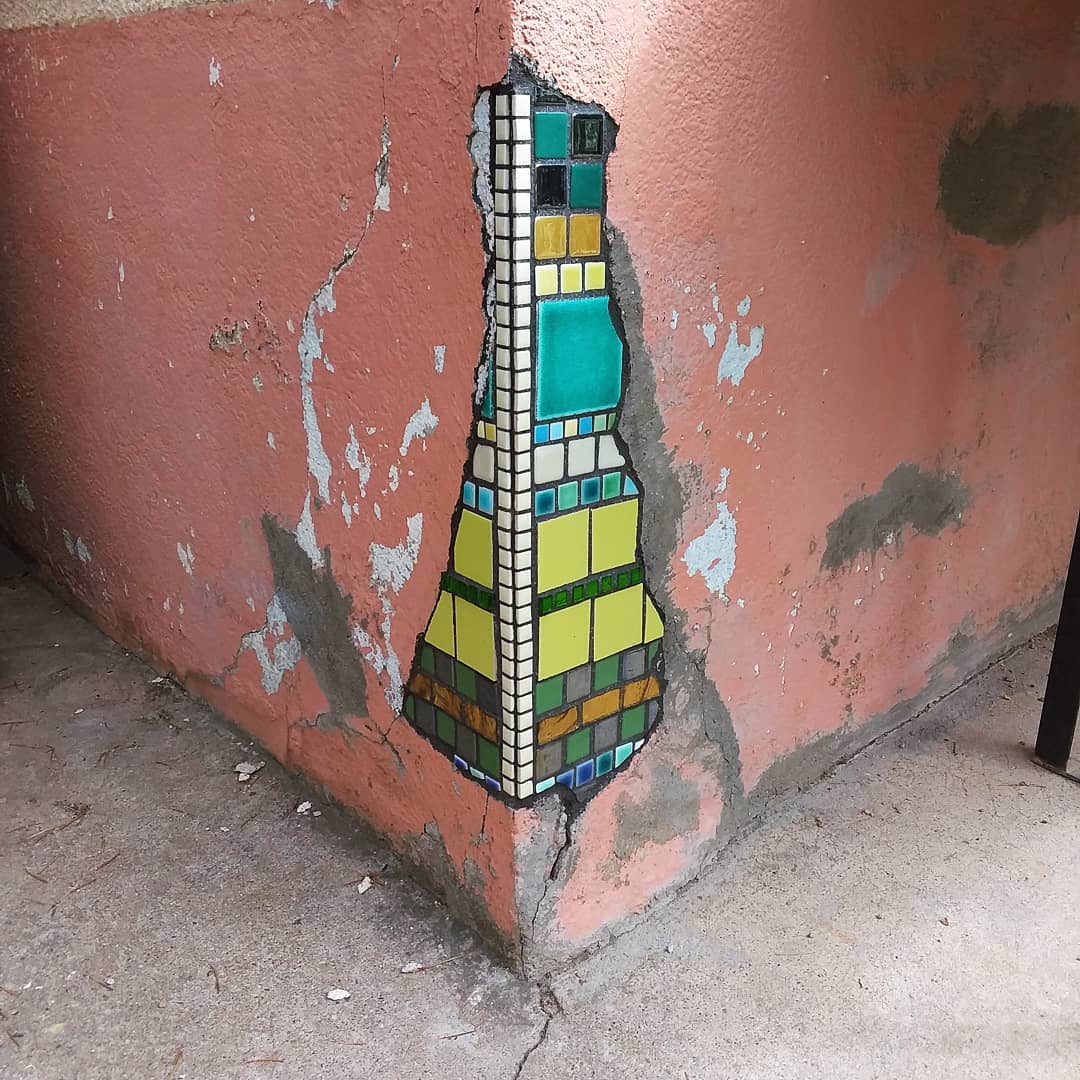 Fractured Sidewalks Pavements And Walls Repaired With Vibrant Tiled Mosaics By Ememem 17