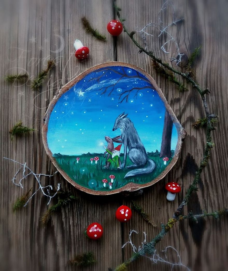 Magical Forest Inspired Paintings On Wood By Anna Aka Forest Design 23