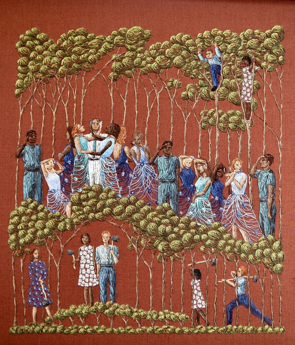 Fascinating Embroidered Scenarios Of Minimalist Landscapes With Introspective People By Michelle Kingdom 9